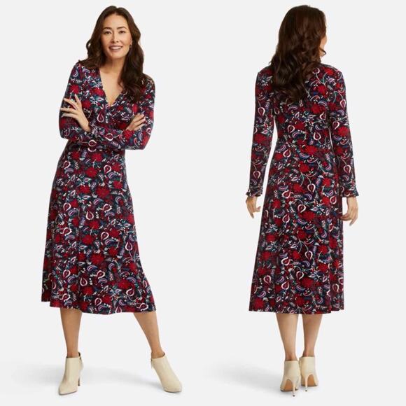 Draper James Paisley Print Faux Wrap Stretch Midi Dress Size XL - Picture 7 of 12